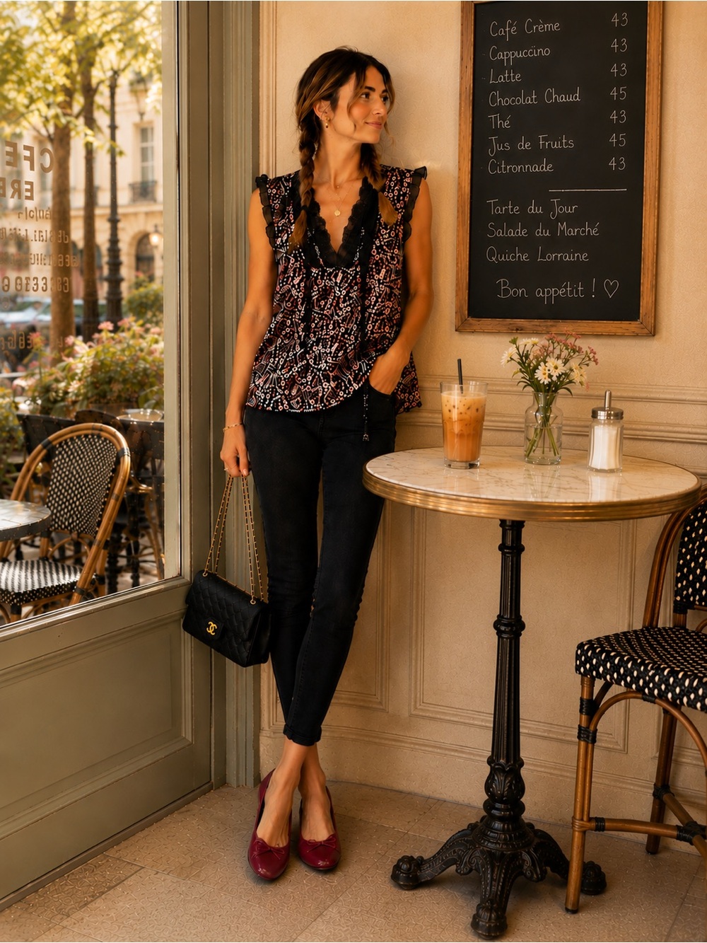 🖤 BLACK TAPE Lace Detail Floral Blouse Small